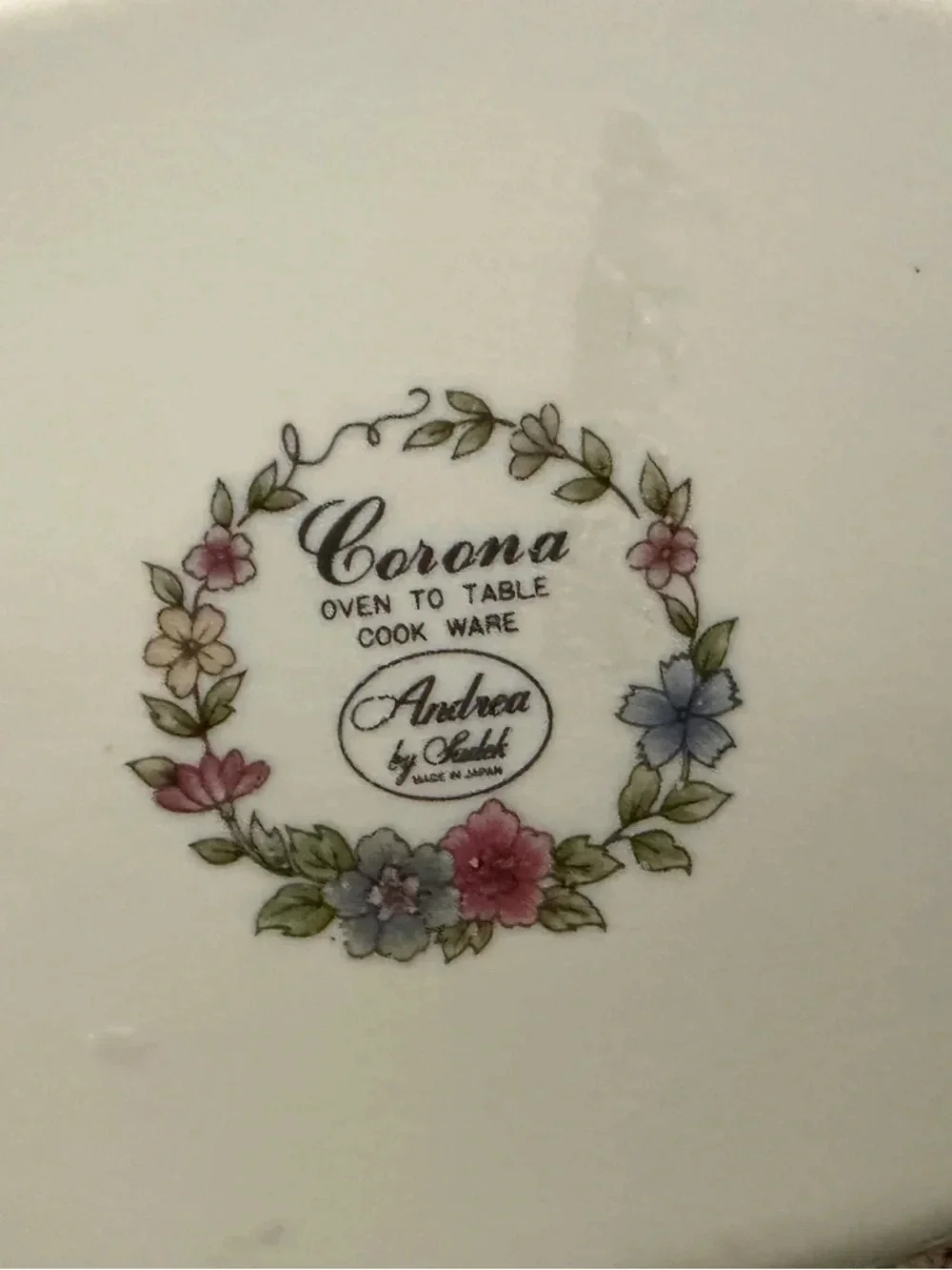 Andrea By Sadek White Porcelain Covered Serving Dish with Pastel Floral Design